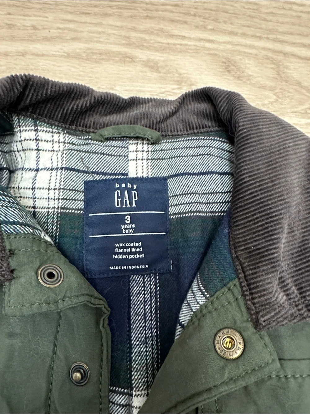 GAP Dark Green Kids Pea Coat with Corduroy Collar